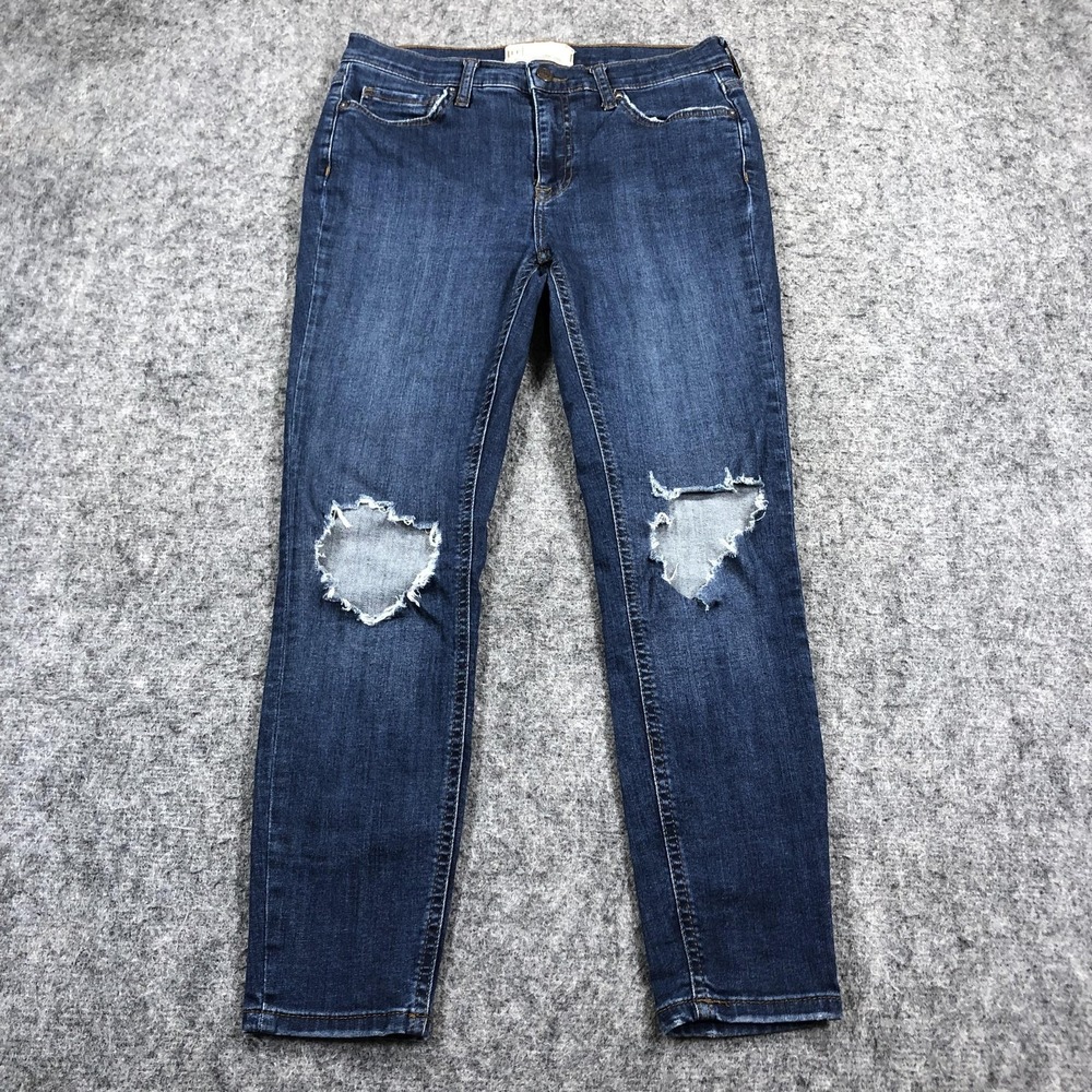 Free People Jeans Womens 27 Blue Mid Rise Distressed Skinny Stretch Denim
